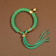 Buddha Stones Tibetan Handmade Luck Protection Thangka Prayer Wheel Bell Charm Braid String Bracelet Bracelet BS 19