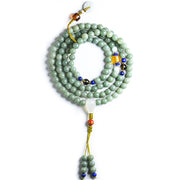 Buddha Stones 108 Beads Bodhi Seed Jade Prosperity Blessing Bracelet Mala Mala Bracelet BS Green
