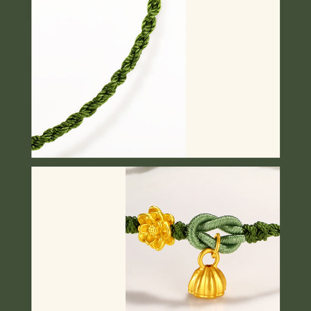 Buddha Stones Handmade 999 Gold Lotus Flower Pod New Beginning Braid String Bracelet Bracelet BS 10