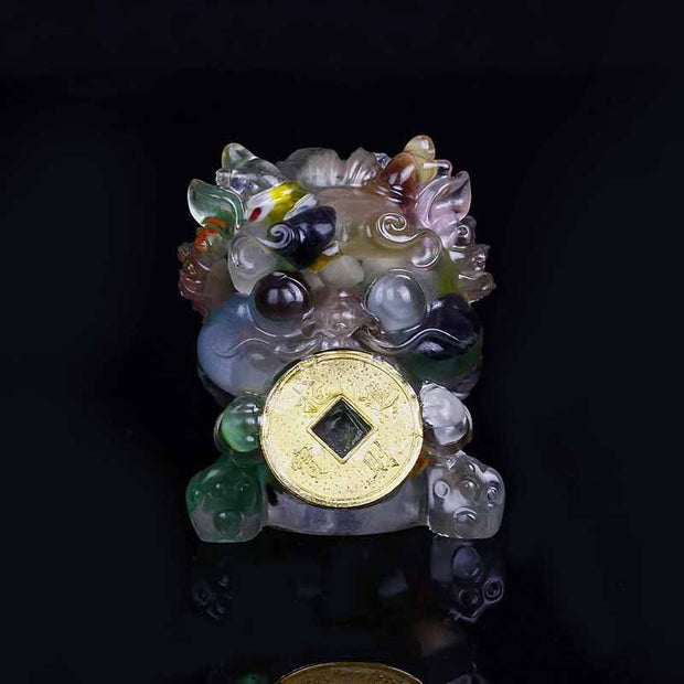 Buddha Stones Handmade Cute PiXiu Gold Coin Crystal Fengshui Energy Wealth Fortune Home Decoration Decorations BS Cat's Eye