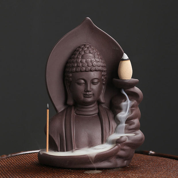 Buddha Stones Tibetan Avalokitesvara Buddha Lotus Healing Backflow Smoke Fountain Incense Burner Incense Burner BS Buddha