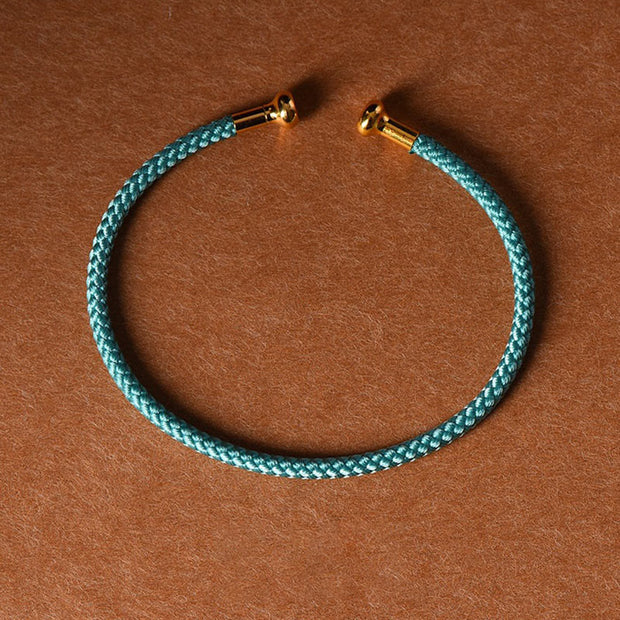 Buddha Stones Simple Design Handmade Luck Braid String Cuff Bracelet Bracelet BS Cyan