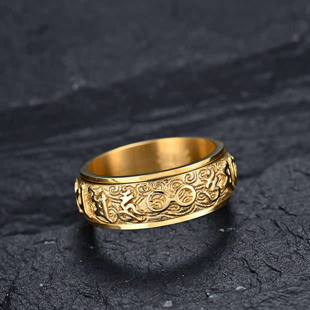 Buddha Stones Om Mani Padme Hum Balance Calm Titanium Steel Ring Rings BS 5