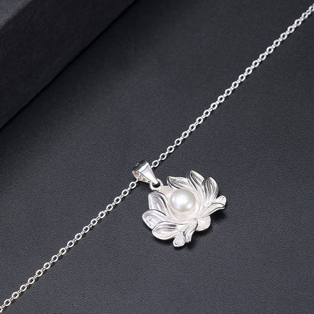Buddha Stones 925 Sterling Silver Lotus Flower Pearl Wealth Necklace Pendant Necklaces & Pendants BS 7