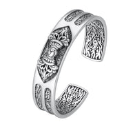 Buddha Stones 925 Sterling Silver Vajra Dorje Engraved Spiritual Power Bracelet Bangle