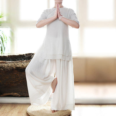Buddha Stones Vintage Yoga Zen Prayer Spiritual Meditation Practice Plain Color Clothing Women's Set