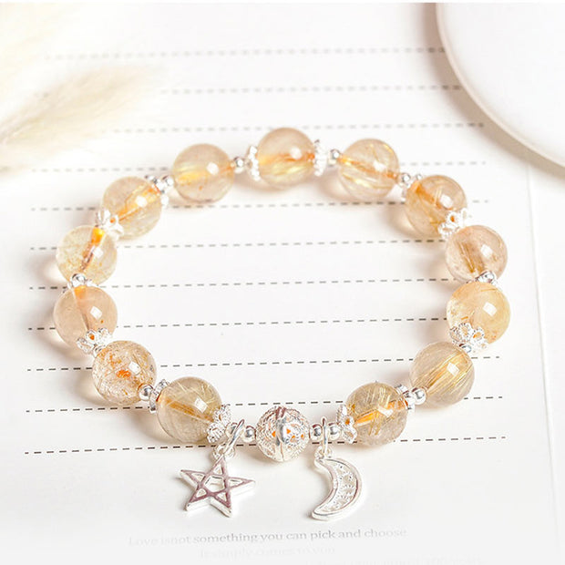 Buddha Stones 925 Sterling Silver Natural Citrine Happiness Moon Star Charm Bracelet
