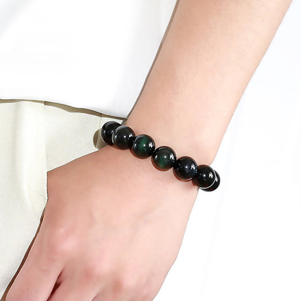 Buddha Stones Natural Green Eye Obsidian Wealth Bracelet Bracelet BS 5