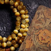Buddha Stones 108 Mala Beads Natural Tiger Eye Copper Dorje Protection Tassel Bracelet Mala Bracelet BS 21