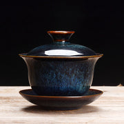 Buddha Stones Vintage Kiln Change Design Ceramic Gaiwan Sancai Teacup Kung Fu Tea Cup And Saucer With Lid