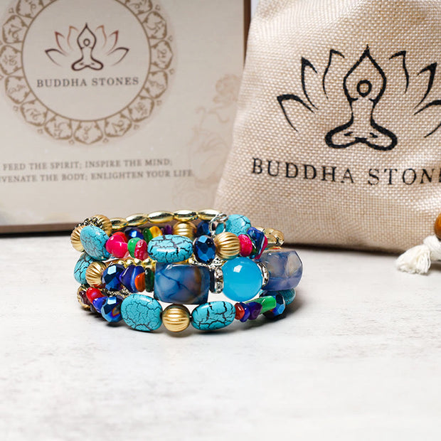 Buddha Stones Multilayer Irregular Turquoise Agate Beads Blessing Bracelet Bracelet BS 4