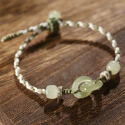 Buddha Stones Natural Hetian Jade Peace Buckle Luck Braided Bracelet Bracelet BS 4