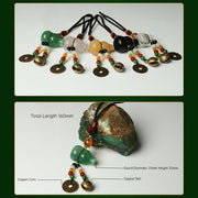 Buddha Stones Green Aventurine Crystal Stone Luck Gourd Copper Coin Hanging Decoration