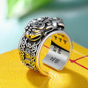 Buddha Stones FengShui Lucky PiXiu God of Wealth Mantra Adjustable Ring
