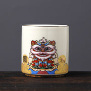 Buddha Stones Vintage Plum Blossom Pine Bamboo Phoenix Kirin Lion Dancing Ceramic Teacup Tea Cups