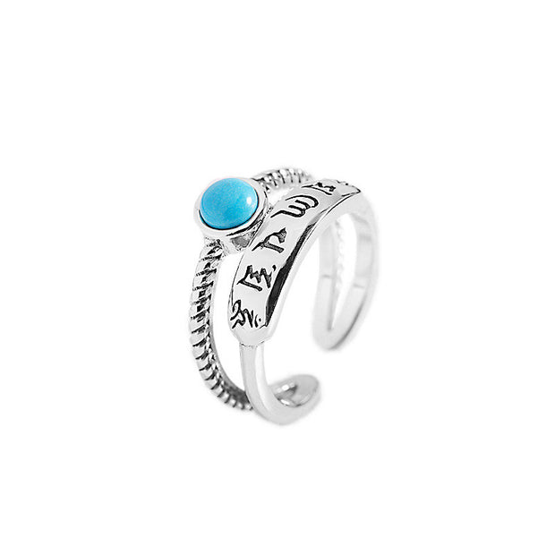 925 Sterling Silver Turquoise Six True Words Blessing Ring Rings BS 9
