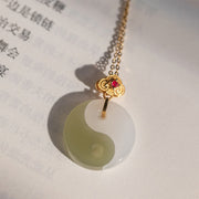 Buddha Stones Yin Yang Jade 18K Gold Luck Prosperity Necklace Pendant Necklaces & Pendants BS 9