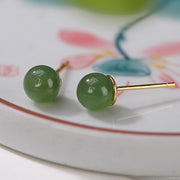 Buddha Stones 925 Sterling Silver Round Cyan Jade Healing Calm Stud Earrings Earrings BS 7
