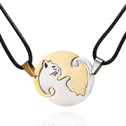 Buddha Stones Yin Yang Symbol Cats Couple Necklace Necklaces & Pendants BS Round Yellow&White