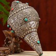 Buddha Stones Tibetan Handmade Natural Shankha Engraved Eight Auspicious Symbols Conch Shell Lucky Home Decoration