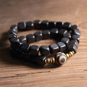 Buddha Stones Ebony Wood Dzi Bead Copper Peace Couple Bracelet Bracelet BS 11