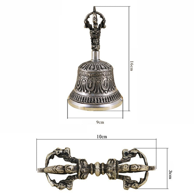 Buddha Stones Tibetan Meditation Bell and Vajra Dorje Copper Decoration Set Buddhist Supplies BS 27