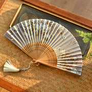 Buddha Stones Cherry Blossoms Sakura Handheld Bamboo Folding Fan 21cm