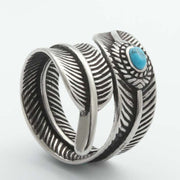 Buddha Stones Turquoise Titanium Steel Feather Wisdom Protection Ring Ring BS 5