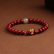 Buddha Stones 999 Gold Year of the Dragon Natural Cinnabar Jade Copper Coin Fu Character Blessing Bracelet Bracelet BS 6mm Cinnabar(Wrist Circumference 14-16cm) Dragon Fu Character