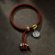 Buddha Stones Handmade 925 Sterling Silver Five Directions Gods of Wealth Luck Protection String Braid Bracelet
