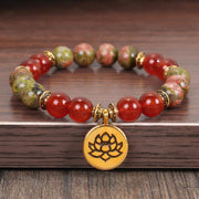 Buddha Stones Tibetan Picture Jasper Positive Lotus Bracelet Set Bracelet BS 10