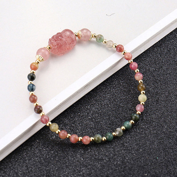 Buddha Stones Natural Tourmaline Garnet Strawberry Quartz PiXiu Moonstone Protection Bracelet Bracelet BS 3