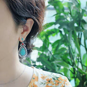 Buddha Stones Tibet Vintage Turquoise Waterdrop Strength Drop Dangle Earrings Clips Earrings BS 2