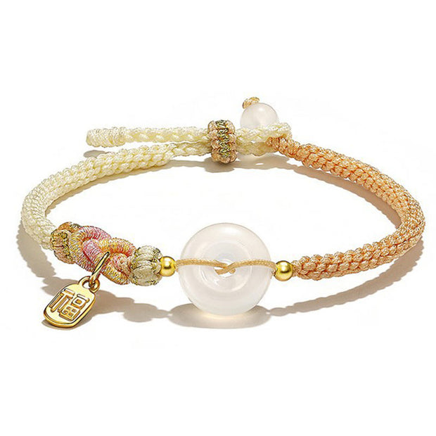Buddha Stones Handmade White Agate Peace Buckle Luck Happiness Protection Weave String Bracelet Bracelet BS 1