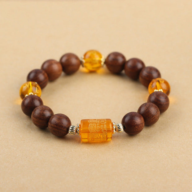 Buddha Stones Natural Phoebe Zhennan Wood Om Mani Padme Hum God Of Wealth Crystal Protection Bracelet