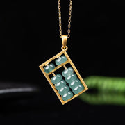 Buddha Stones 925 Sterling Silver Natural Jade Abacus Pattern Abundance Necklace Pendant