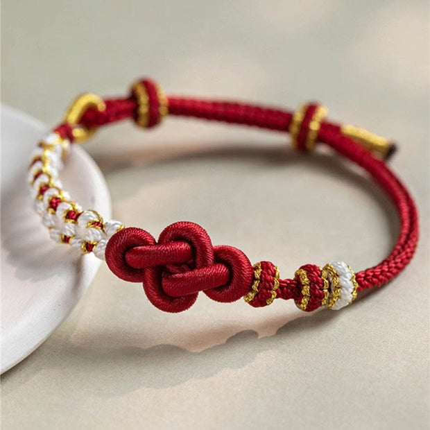 Buddha Stones Handmade True Love Knot Peach Blossom Charm Luck Rope Bracelet Bracelet BS True Love Knot(Wrist Circumference 14-19cm)