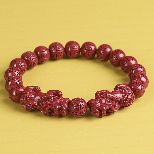 Buddha Stones Natural Double PiXiu Cinnabar Om Mani Padme Hum Wealth Luck Bead Bracelet Bracelet BS Pixiu Om Mani Padme Hum 10mm