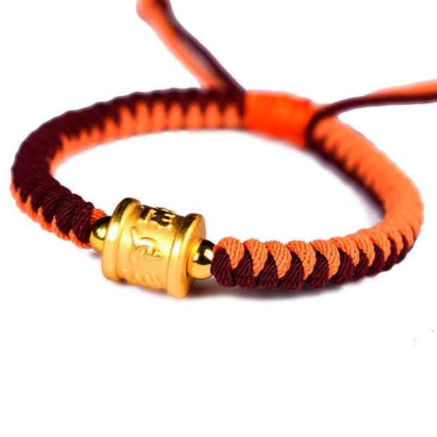 Buddha Stones 999 Sterling Silver Om Mani Padme Hum Protection Luck String Bracelet Bracelet BS Orange&Red(Bracelet Size 15-23cm)