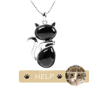 "Save A Cat" Cute Cat Pattern Natural Crystal Protection Cat-Loving Pendant Necklace Necklaces & Pendants BS Black Onyx