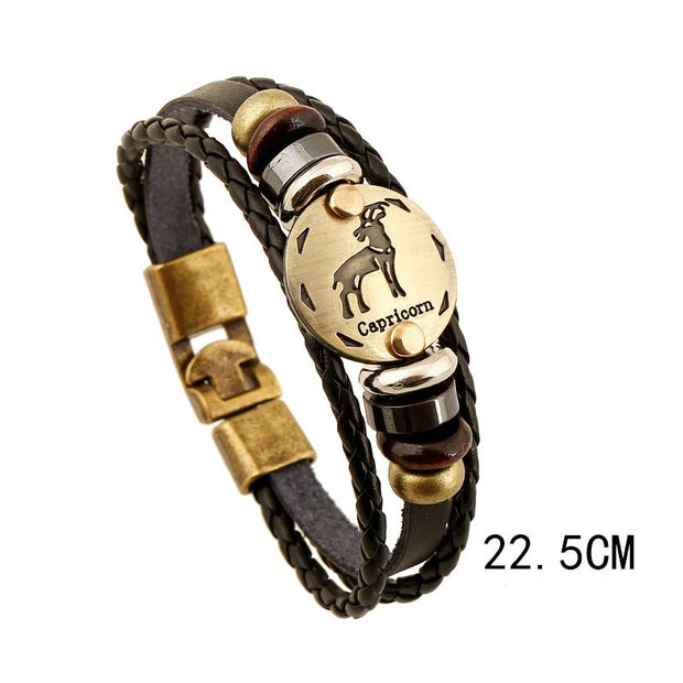 12 Constellations of the Zodiac Hematite Leather Charm Bracelet (Extra 30% Off | USE CODE: FS30) Bracelet BS Capricorn22.5cm