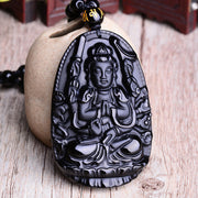 Buddha Stones Chinese Zodiac Obsidian Buddha Amulet Protection Pendant Necklace Necklaces & Pendants BS Rat