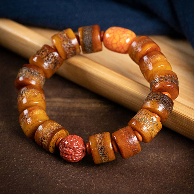 Buddha Stones Tibetan Natural Camel Bone Amber Red Agate Turquoise Protection Luck Bracelet Bracelet BS Camel Bone&Amber&Red Agate 20cm