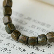 Buddha Stones Green Sandalwood Ebony Om Mani Padme Hum Engraved Peace Triple Wrap Bracelet Bracelet BS 8