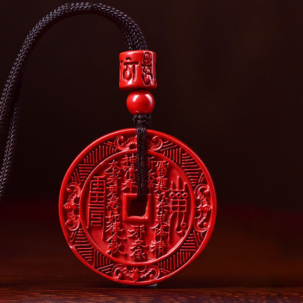 Buddha Stones Natural Cinnabar Mountain Ghosts Spend Money Bagua Blessing Necklace Pendant Key Chain Necklaces & Pendants BS 1