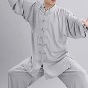 Buddha Stones Meditation Zen Prayer Spiritual Tai Chi Qigong Practice Unisex Embroidery Clothing Set Clothes BS Light Grey Long Sleeve XXL