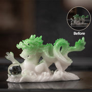 Buddha Stones Year Of The Dragon Color Changing Resin Luck Success Tea Pet Home Figurine Decoration Decorations BS Green White Dragon 15.9*5.5*7.9cm