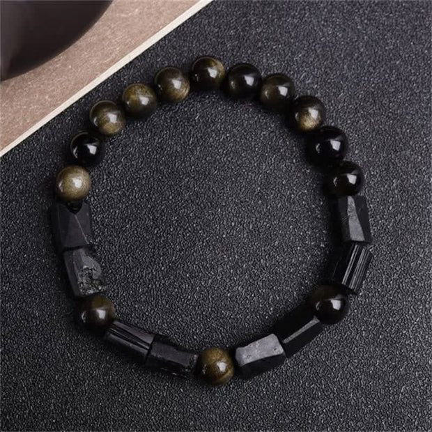 Buddha Stones  Gold Sheen Obsidian Black Tourmaline Wealth Bracelet Bracelet BS 5
