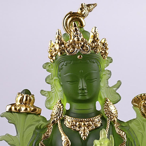 Buddha Stones Bodhisattva Green Tara Handmade Liuli Crystal Art Piece Protection Home Office Statue Decoration Decorations BS 7