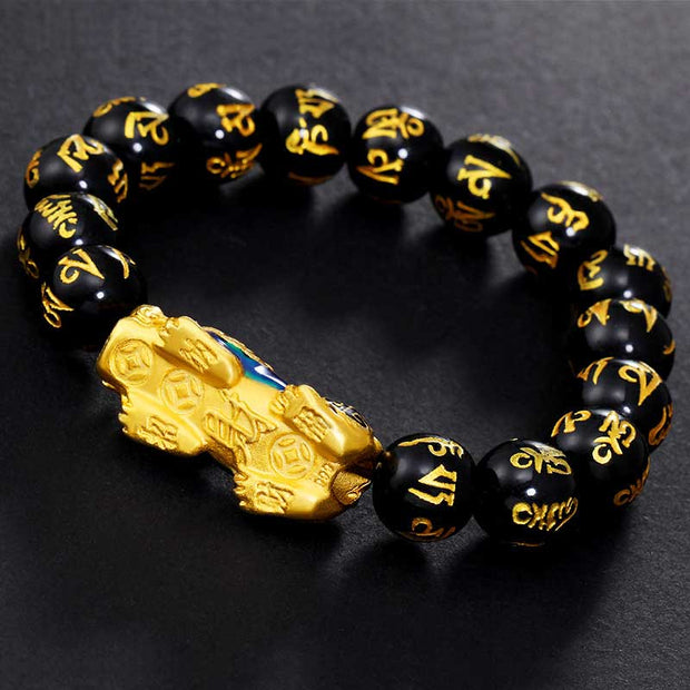Buddha Stones FengShui PiXiu Obsidian Om Mani Padme Hum Wealth Bracelet Bracelet BS 2